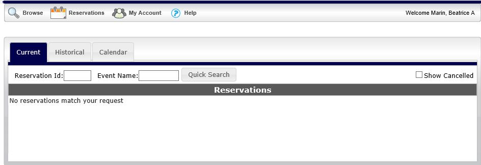 The Reservations menu provides an option for all the requests for spaces and/or services that you have ever made in NCC Reservations.