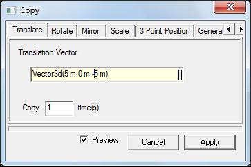 Copy the new beam. Specify the Translation vector of the copy process as follows: A. Click in the Translation vector field. B.