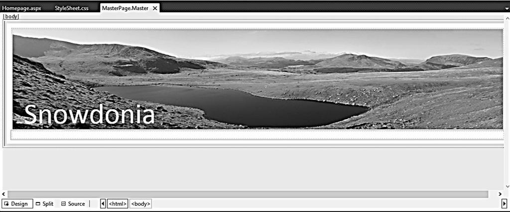 Chapter 5: Snowdonia 101 Return to the style sheet and add commands to display the image for the page header: body background-color: #E9E9E9; #header height: 220px; border: 3px solid #E3E3E3;