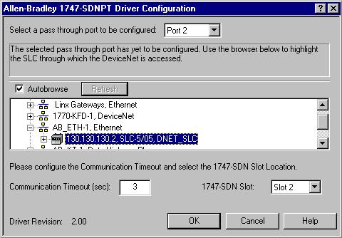 Communicating with DeviceNet from Another Network 5-7 The Configure Drivers window will appear. 3.