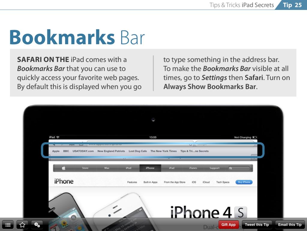 Bookmarking Safari on the ipad comes with a Bookmarks Bar that you can use to quickly access your favorite web pages.
