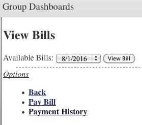 How to view, pay bills and view payment history: To view the bill, click the View Bills link on the home page. This will display the View Bills Page.