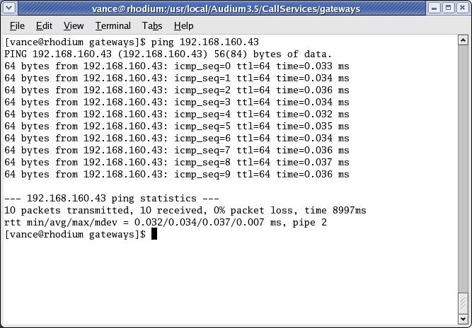Step 2. Ping the server Audium Call Services server from Avaya IR 1.