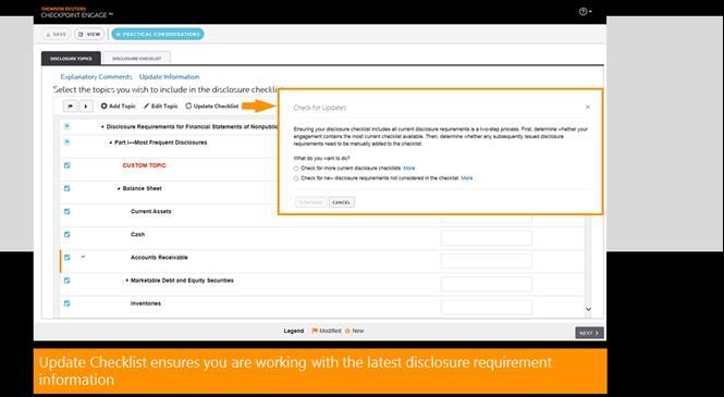 Disclosure Open CX-13: Disclosure Requirements for from AdvanceFlow Folder to access Disclosure. Disclosure Topics Select the Topics you wish to include on the Disclosure Checklist.
