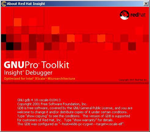 Initiation of GNU Debugger in Windows 2000 This momentarily brings up the GNUPro Toolkit Insight
