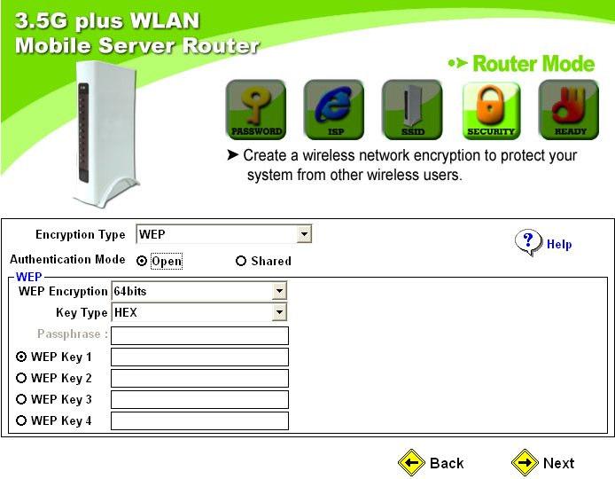 Option 1 WEP As the illustration shown below, select your encryption and key type from the drop-down list.