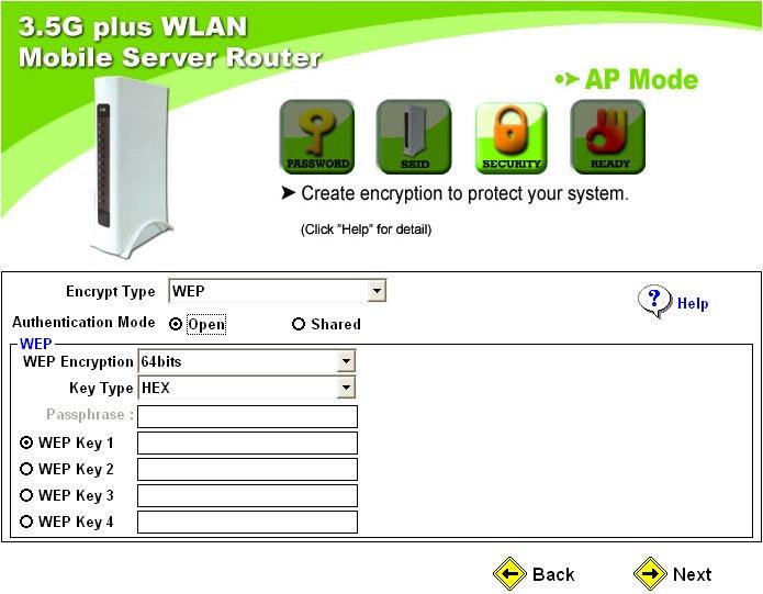 Option 1 WEP As the illustration shown below, select your encryption and key type from the drop-down list.