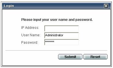 Log in with your VG7000 s IP address, user name and password.