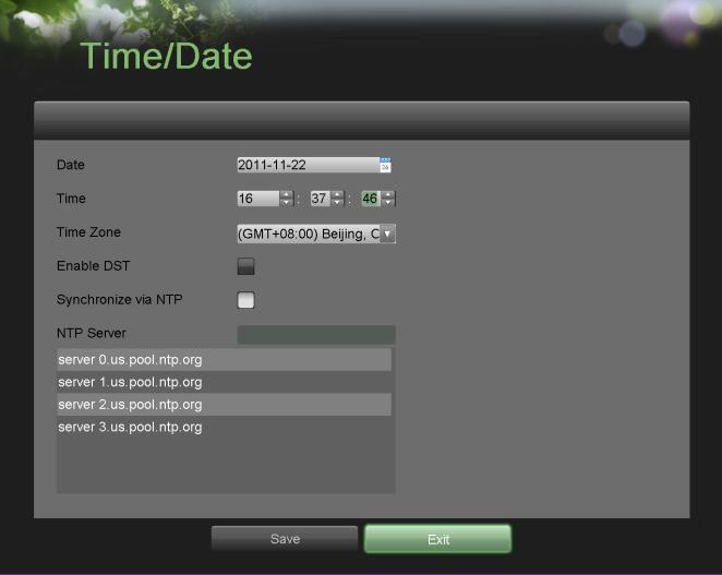 Click the Time/Date button to enter the Time/Date menu (Figure 11). Figure 11 Time/Date Menu 3.