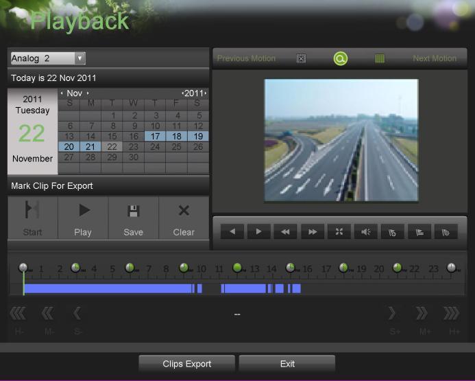 Figure 33 Playback Interface Menu Some of the main features of the Playback Interface include: Channel Selector: Select the channel to search for recordings on.