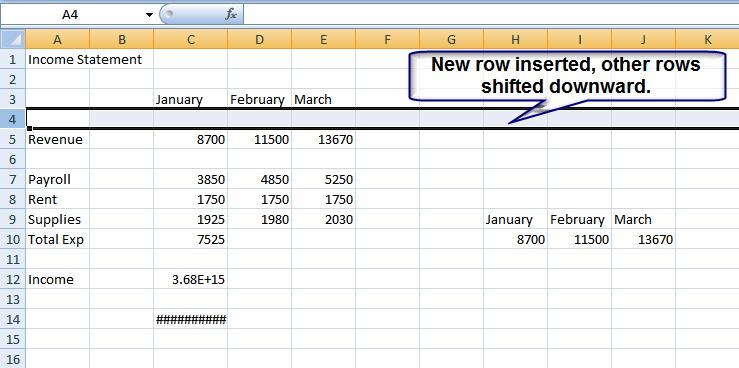 Insert a Row or Column The new row appears and all the rows that follow shift