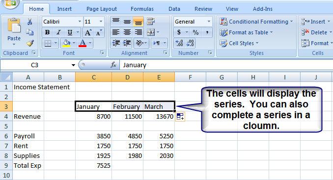 Position the mouse over the bottom right corner of the selected cell until the
