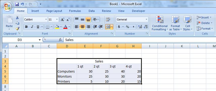 Selecting cells 29 To select a range of cells in a column/row, click the left