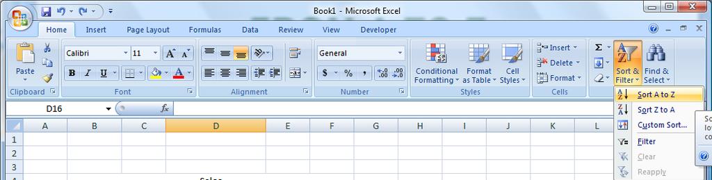 To sort data in the worksheet, click the column