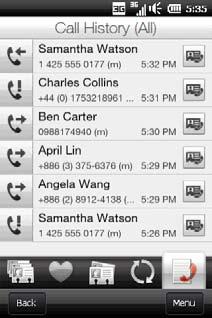2.3 Using Call History Chapter 2 Phone Calls 53 The missed call icon ( ) appears in the title bar when you missed a call.