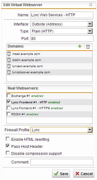 Lync over HTTPS 9. Go to the Webserver Protection menu in the UTM Web admin console and select Web 10. Navigate to the Virtual Webservers tab and click the New Virtual Webserver button 11.