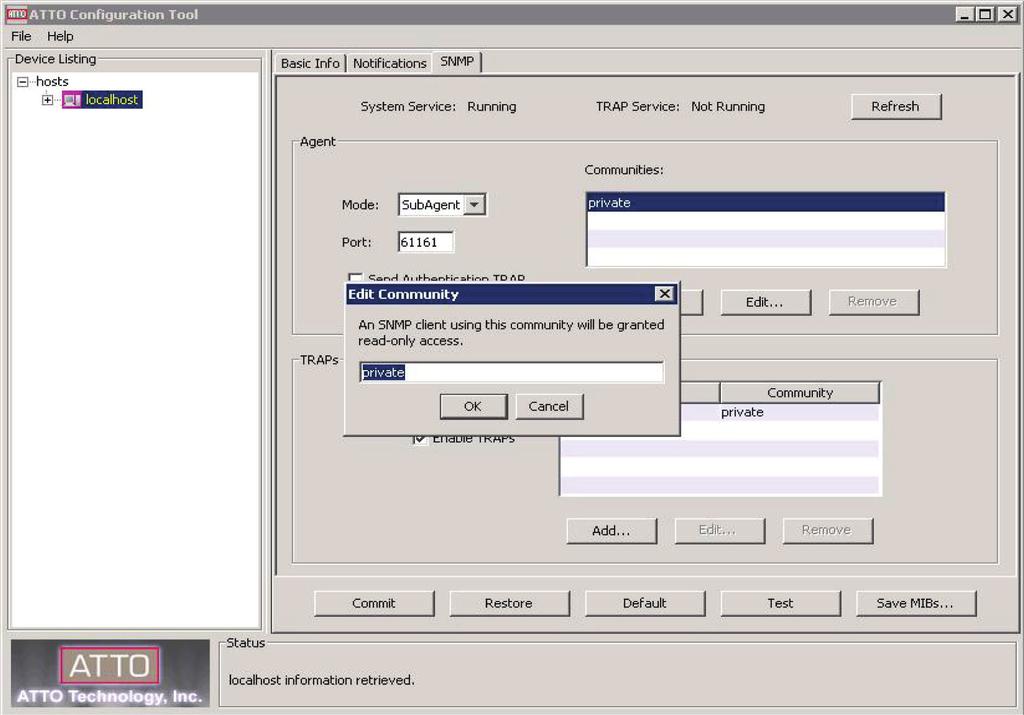 1.8 SNMP Configuration SNMP tab with the Enable Traps option