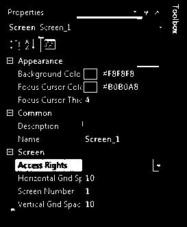 Each screen is limited to one access right.