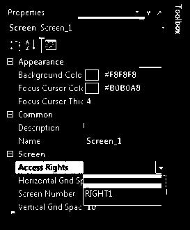 Changing Terminal Settings To prevent unauthorized changing of terminal settings at runtime, such as network configuration or the startup application, assign an access right to screens that contain