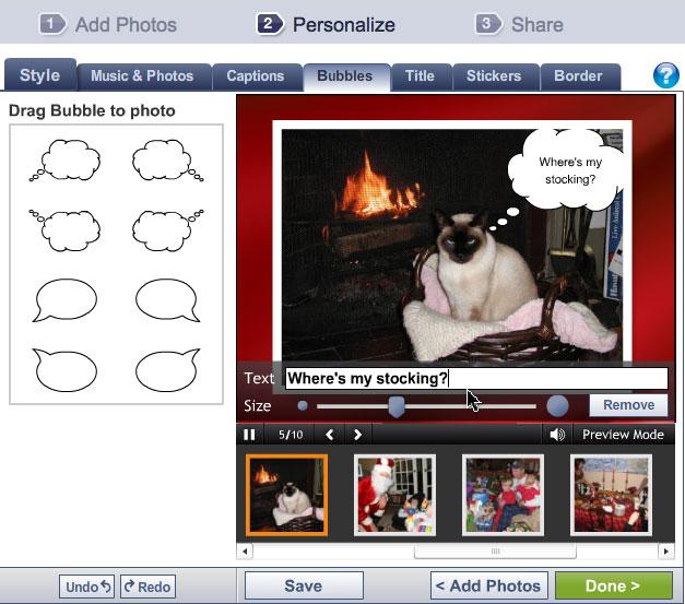 10. Add Captions. Now click the Captions tab. Here, you can enter captions for each photo and choose a style.