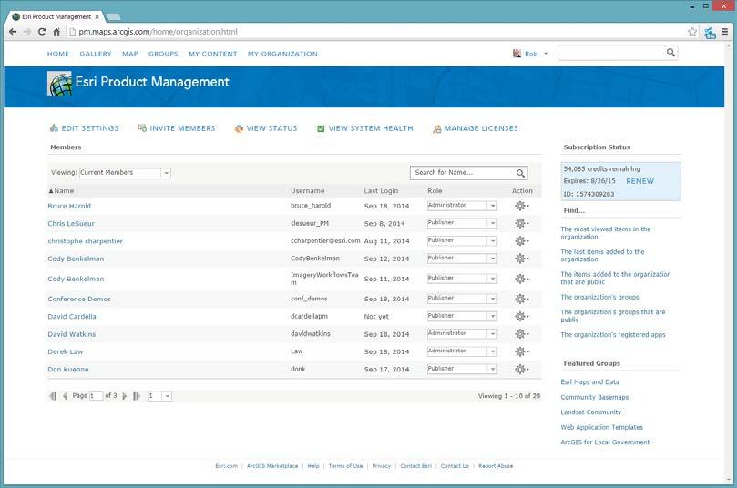 Managed in ArcGIS Online \ Portal Access controlled by Named User Organization Admin can: - Grant access