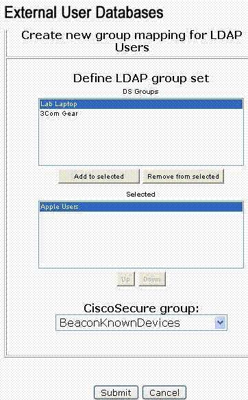Choose one DS group (Beacon Profile with LDAP enabled), and assign endpoints in that Profile to the desired CiscoSecure group from drop down menu.