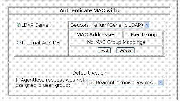 This step completes the required ACS configuration for MAC Authentication Bypass with Beacon as an External User Database.