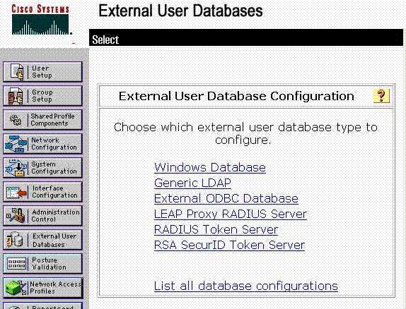 Figure 7: ACS External User Database Configuration Choose Generic LDAP in order to open the form used to add the Beacon Endpoint Profiler system