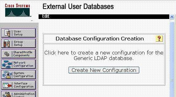 Choose the Create New Configuration button in order to create the Generic LDAP database for Beacon. This window appears and allows the new External Database to be named.