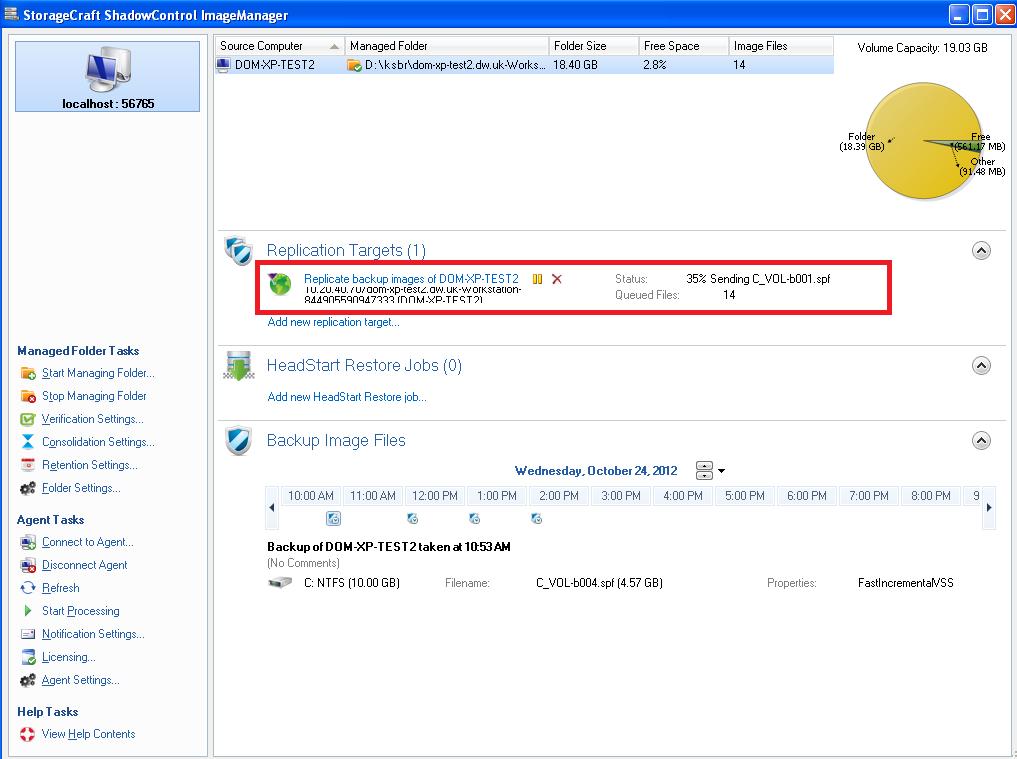 Configuration of Managed Folders on Replication Target Server 11.Save the configuration. The replication status will be reported here.