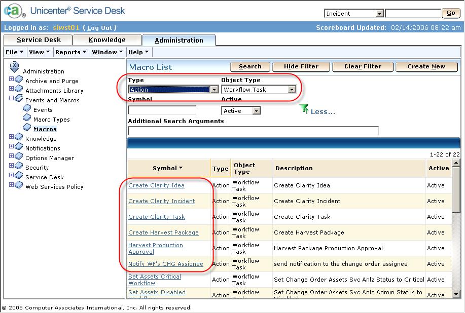 Verify the Service Desk Integration Installation The Macro List appears in the right pane.
