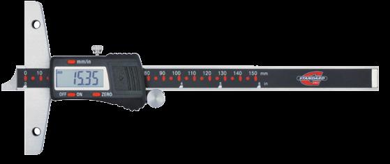 CALIPERS ELECTRONIC DEPTH CALIPERS Stainless steel Direct metric/inch conversion Resolution 0,01 mm / 0005 in Large LC display Supplied in a suited case with inspection DIN 862 00534101 Measuring