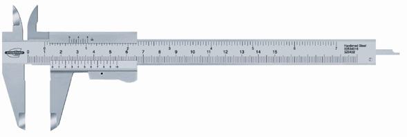 CALIPERS VERNIER CALIPERS, METRIC/INCH Finely graduated for precise measurement Stainless steel Satin-chrome scale and vernier backgrounds Supplied in a suited case with inspection report DIN 862 15.