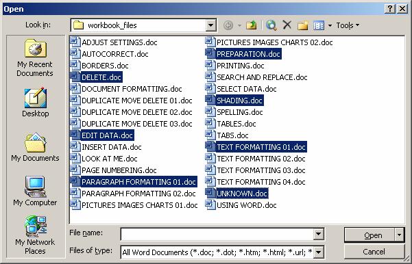 PAGE 10 - ECDL MODULE 3 (USING OFFICE 2003) - MANUAL In either case outlined above, clicking on the OPEN button, once multiple files have been selected, will cause all the selected files to open