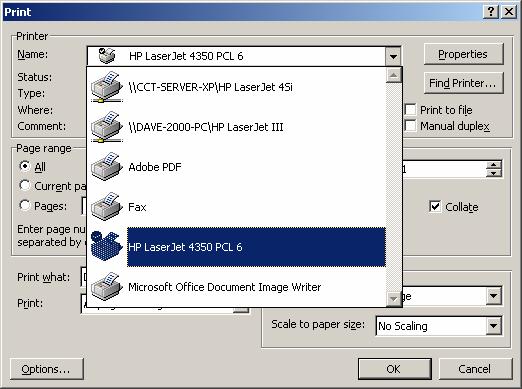 PAGE 104 - ECDL MODULE 3 (USING OFFICE 2003) - MANUAL Printing within Word Word requires a Windows printer driver to be installed which matches the printer you are currently using.