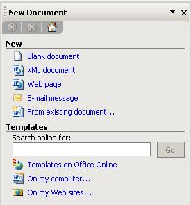 PAGE 11 - ECDL MODULE 3 (USING OFFICE 2003) - MANUAL You will see a range of options displayed within the Task Pane.
