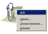 PAGE 20 - ECDL MODULE 3 (USING OFFICE 2003) - MANUAL To hide the Office Assistant Right click on the Office Assistant and from the menu displayed, click on the HIDE command.