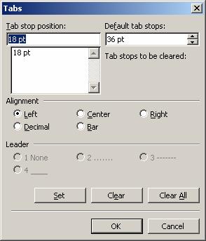 PAGE 48 - ECDL MODULE 3 (USING OFFICE 2003) - MANUAL To insert a new tab, type its position in the TAB STOP POSITION text box, or select a position from the list.