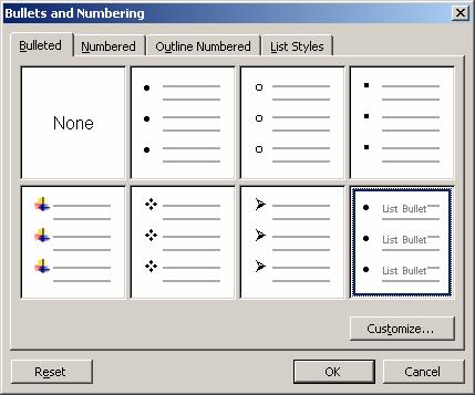 PAGE 49 - ECDL MODULE 3 (USING OFFICE 2003) - MANUAL Click on the BULLETS tool within the formatting toolbar.