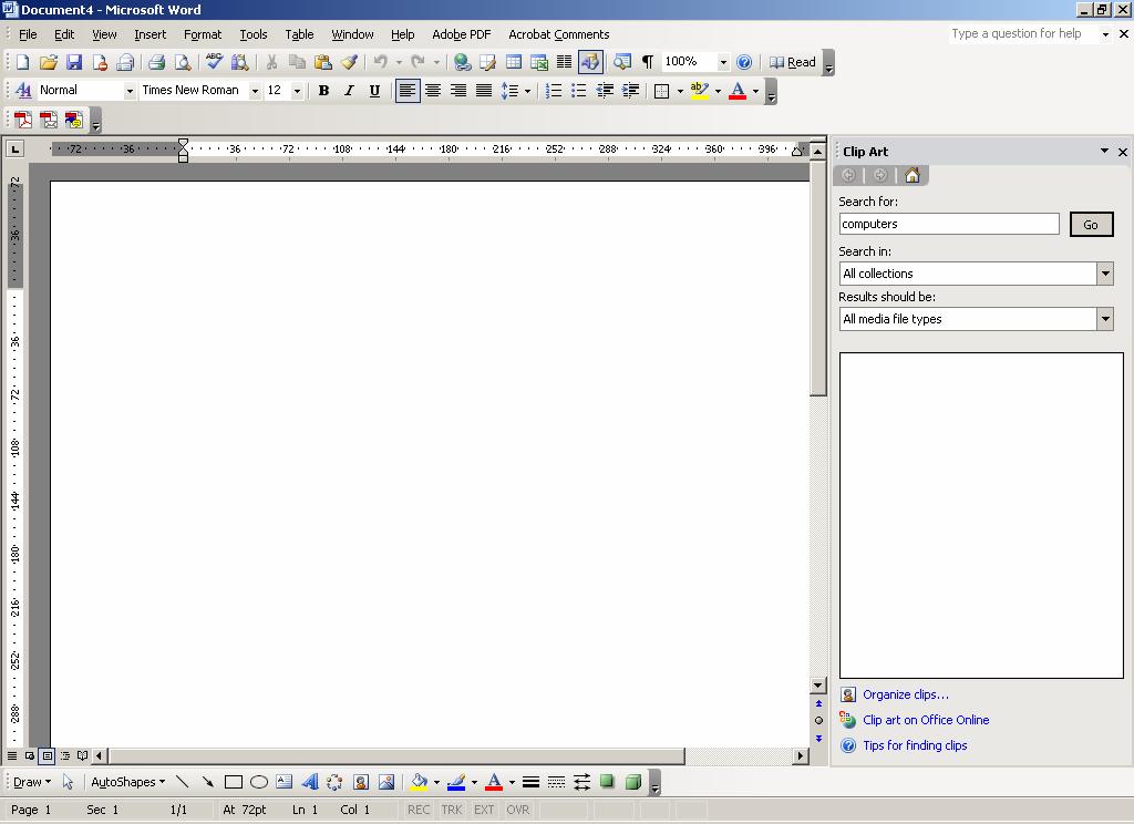 PAGE 72 - ECDL MODULE 3 (USING OFFICE 2003) - MANUAL Click on the INSERT CLIP ART icon, located in the DRAWING toolbar.