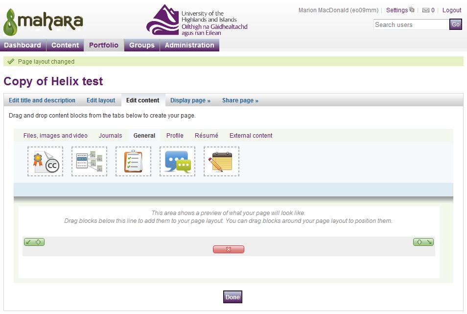 Go to your page in UHI-Mahara and drag the Text building block from the General category