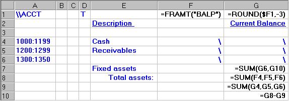 4. Totals the rounded balances of all liability accounts. (Row 10.) 5. Retrieves a single balance for equity.