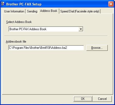 Brother PC-FAX Software (MFC models only) Address Book 6 If Outlook or Outlook Express is installed on your PC, you can choose in the Select Address Book pull-down which