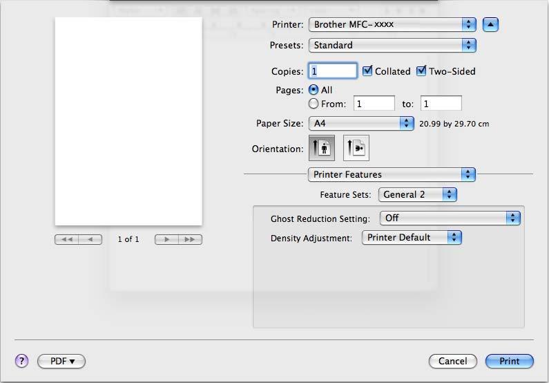 Printing and Faxing Feature Sets: General 2 Ghost Reduction Setting If you are using the machine in a high humidity environment this setting may reduce ghosting on the paper.