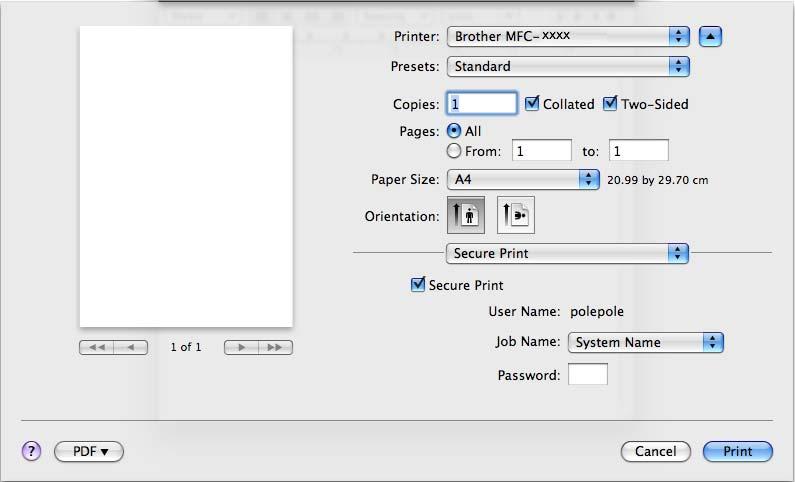 Printing and Faxing Secure Print (Mac OS X 10.5.x to 10.6.x) 8 Secure documents are documents that are password protected when they are sent to the machine.