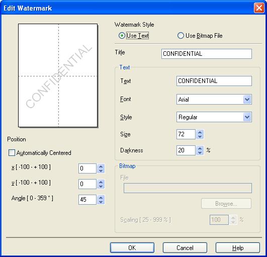 Printing In Outline Text 2 Check In Outline Text if you only want to print an outline of the watermark. It is available when you choose a text watermark.