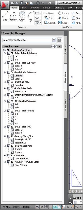 Exploring the AutoCAD 2013 for Windows User Interface 5 Figure 1.5 Docking a palette 7. Double-click Detail-B under 04 Brush Roller Sub Assy in the Manufacturing sheet set.