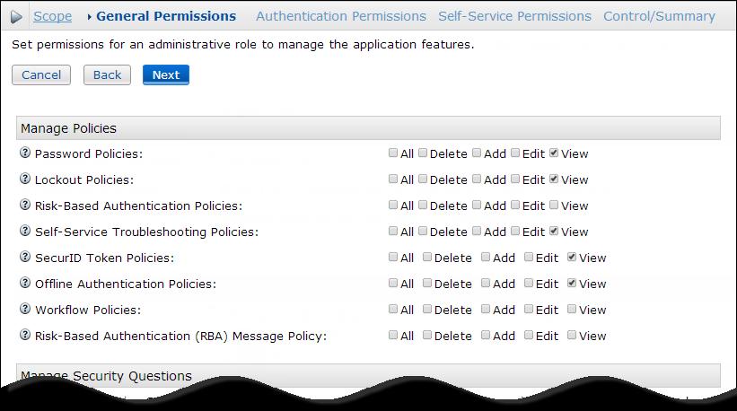 9. The console will display the General Permissions tab.