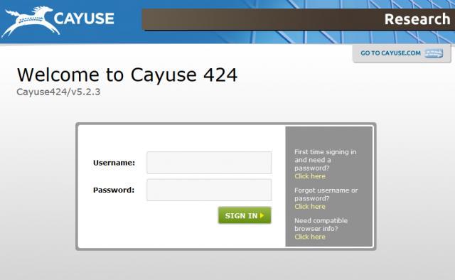 Signing IN When signing into Cayuse 424, most users will see the sign-in page below.