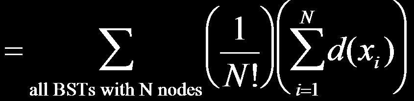 Average # of comparisons in a single tree Let D(N) be the expected total depth of BSTs with N nodes, over all the N!
